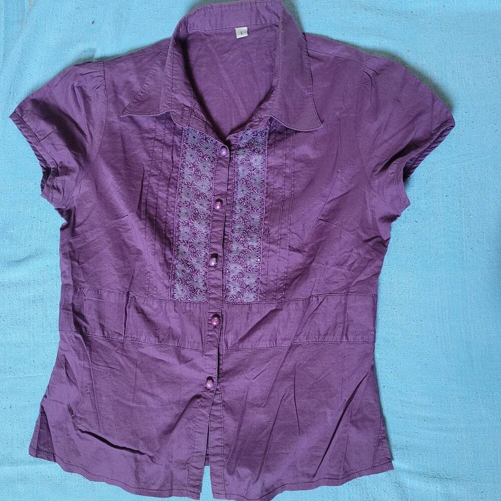 Purple Embroidered T-Shirt, short-sleeved shirt, unbranded, Small, y2k